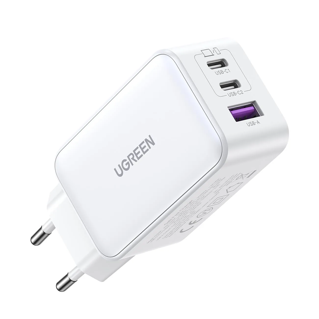 Головка адаптера UGREEN Nexode 65W 3-портовый PD GaN быстрое зарядное устройство EU (белый)