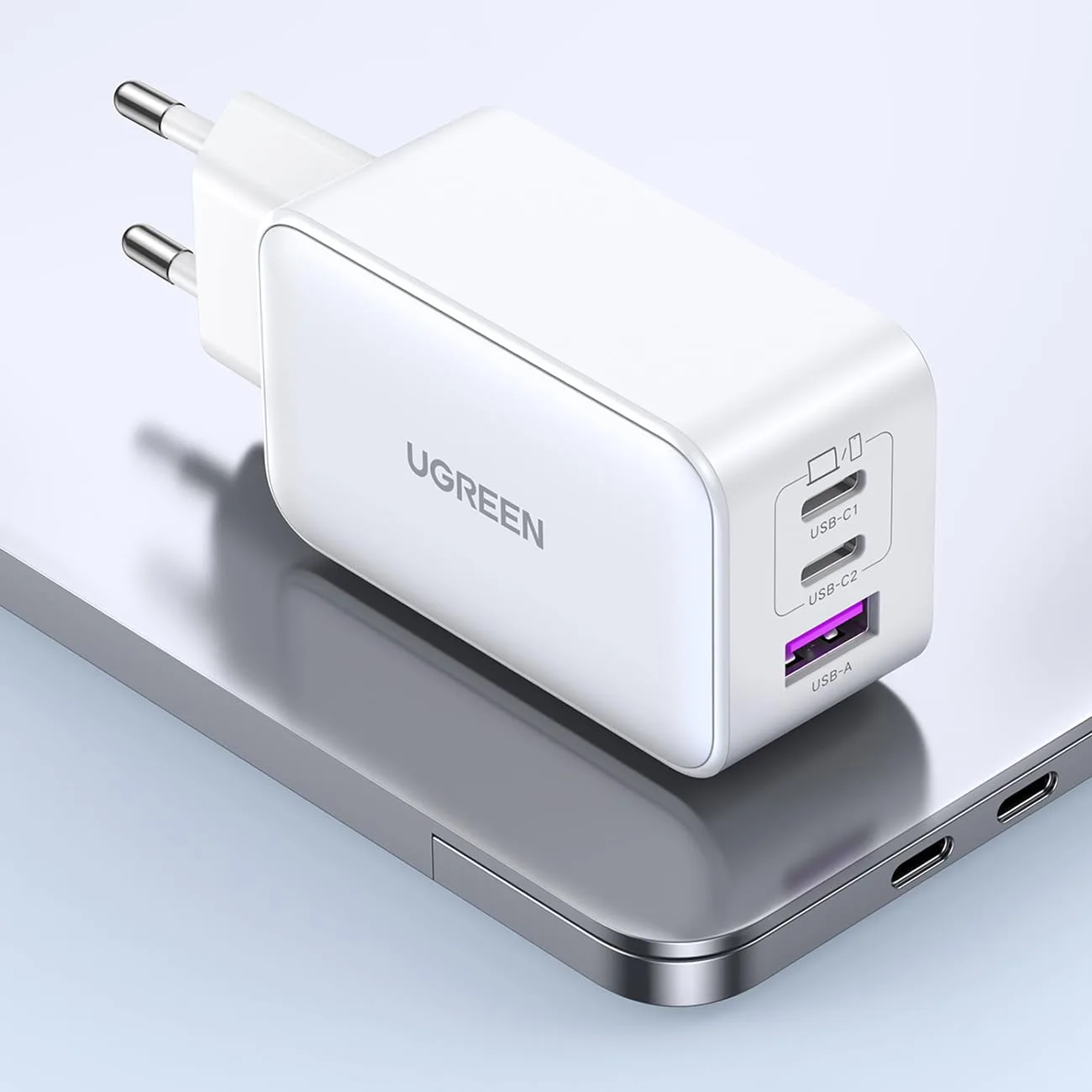 Головка адаптера UGREEN Nexode 65W 3-портовый PD GaN быстрое зарядное устройство EU (белый)