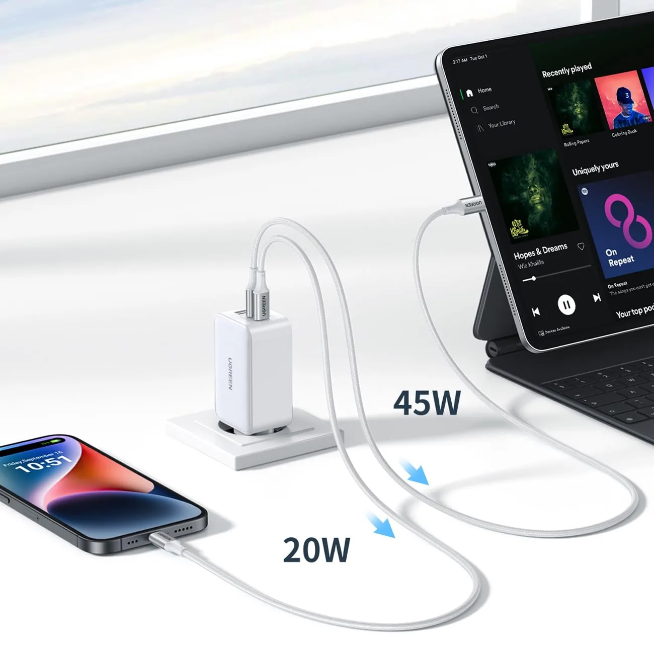 Головка адаптера UGREEN Nexode 65W 3-портовый PD GaN быстрое зарядное устройство EU (белый)