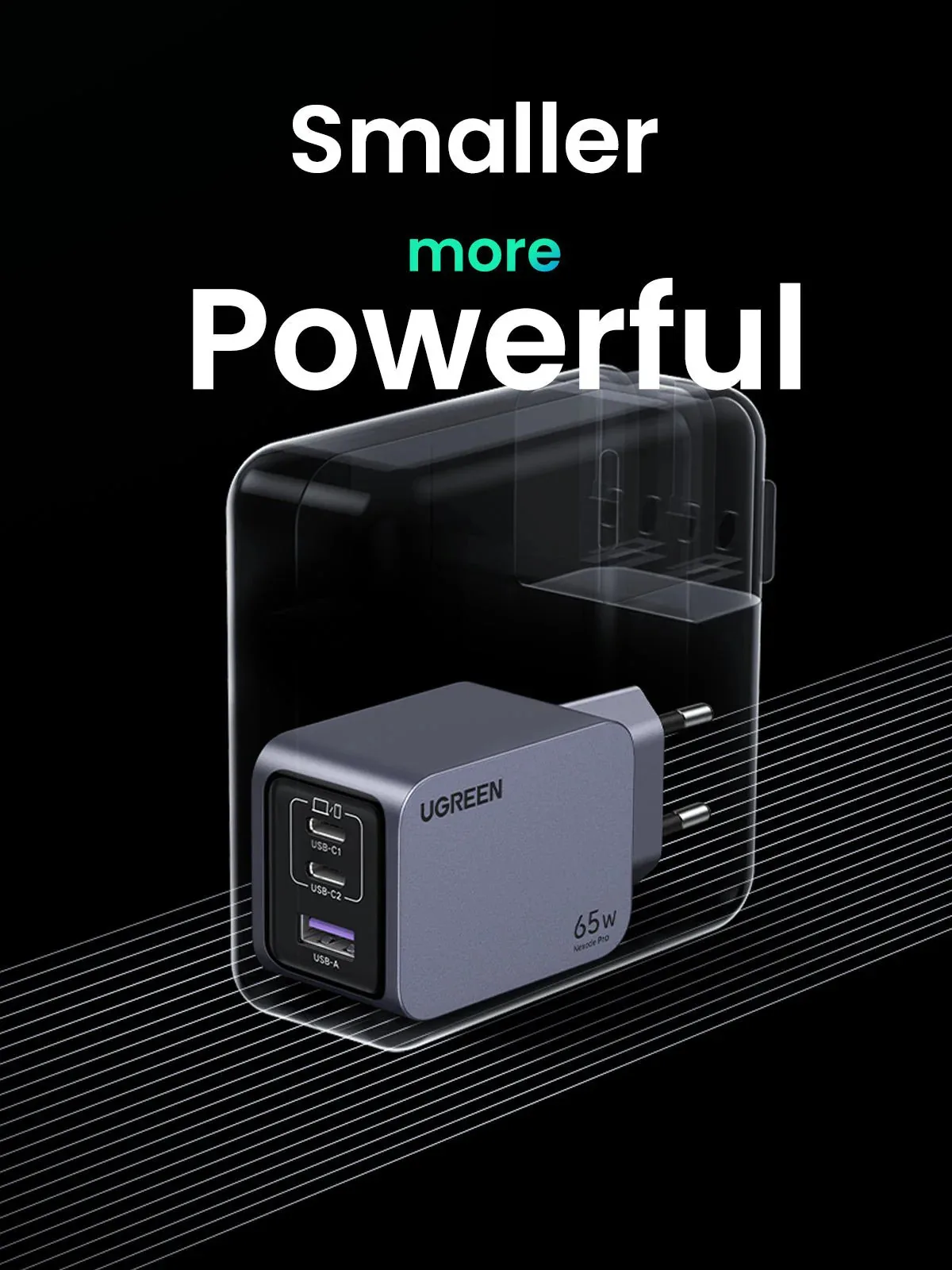 Adapter başlığı UGREEN Nexode Pro 65W 3-Port GaN Fast Charger Set EU