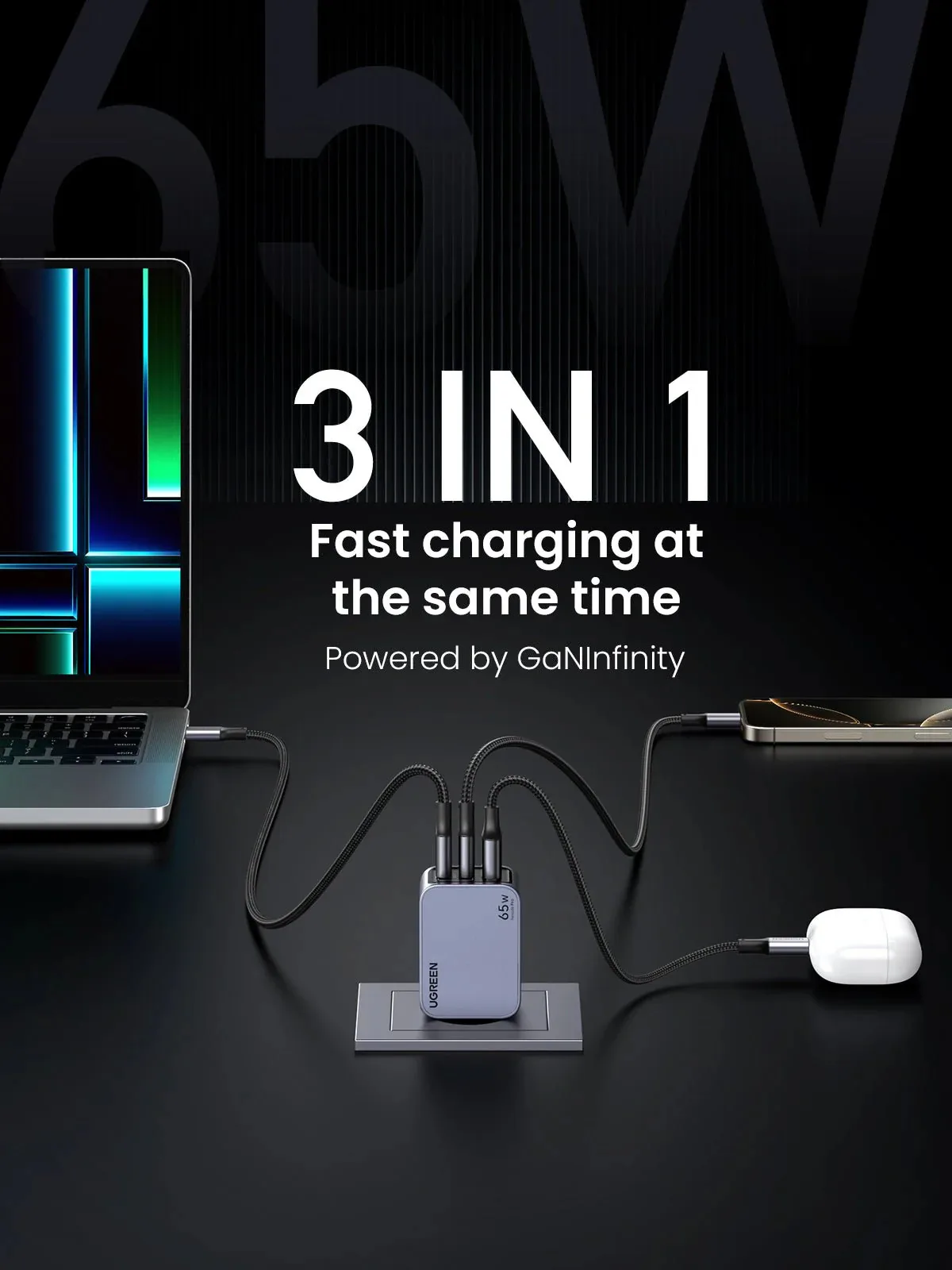 Adapter başlığı UGREEN Nexode Pro 65W 3-Port GaN Fast Charger Set EU