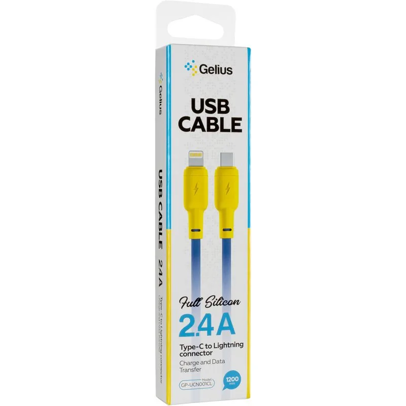 Кабель USB Gelius Full Silicon GP-UCN001 Type-C на Lightning желтый/синий