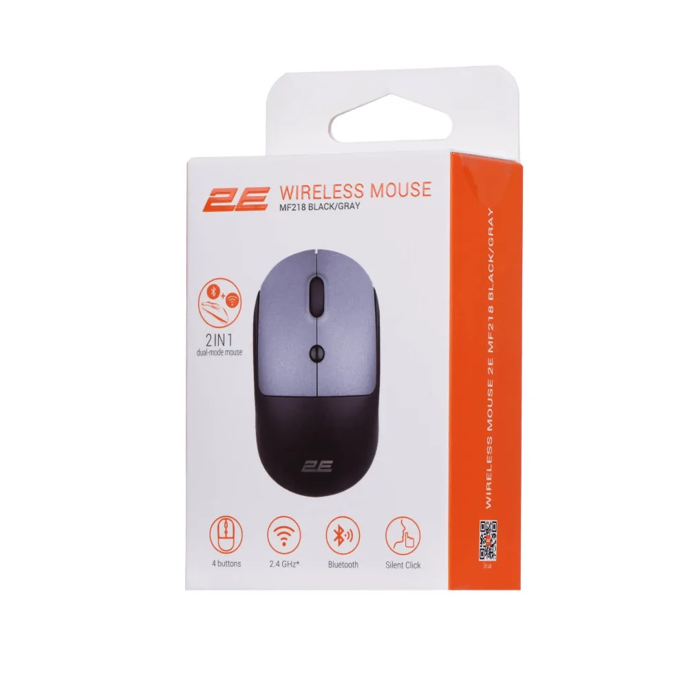 Мышь 2E MF218 Silent WL BT черная/серая