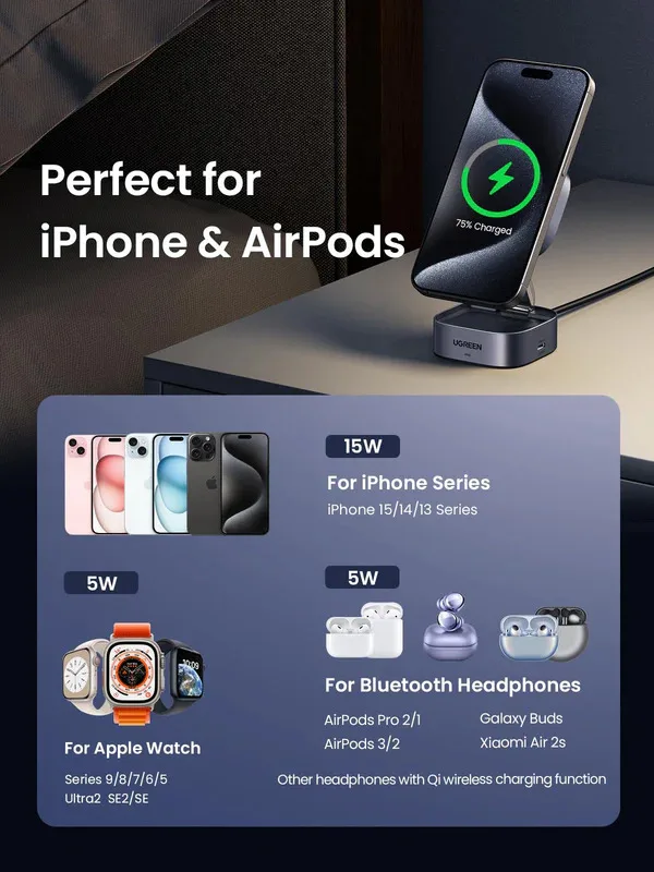 Charger UGREEN 2-in-1 Magnetic Wireless Charger