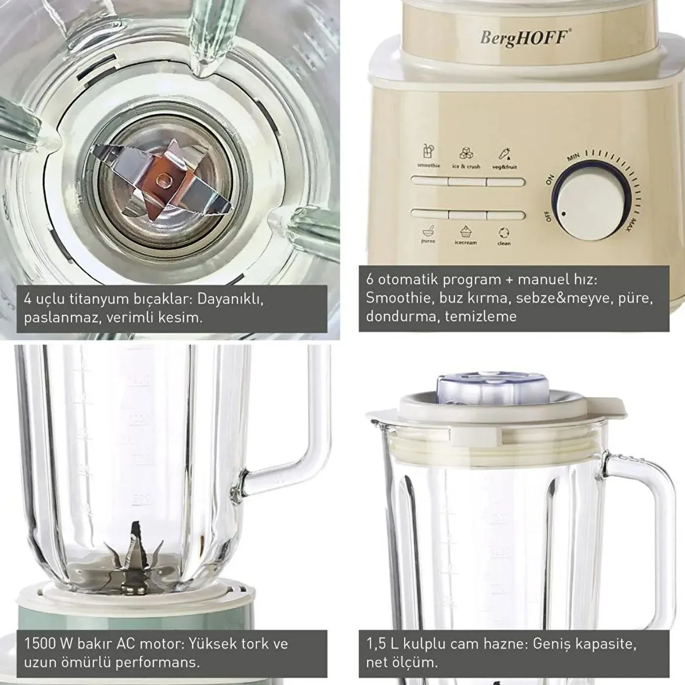 Blender BergHOFF Retro 1500W Cream 7950805