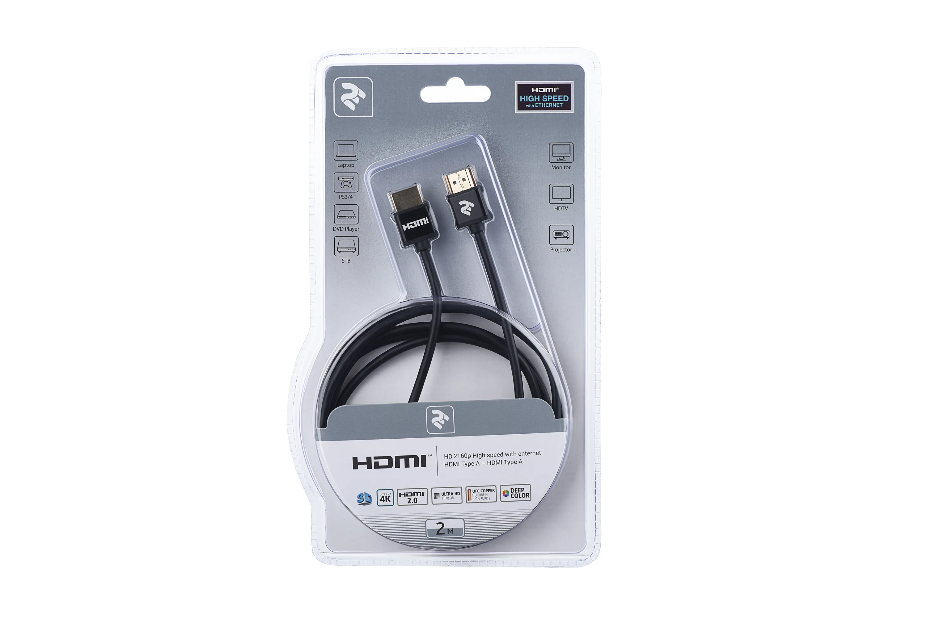 HDMI kable 2E HDMI 2.0 (AM/AM) Slim, black 2m