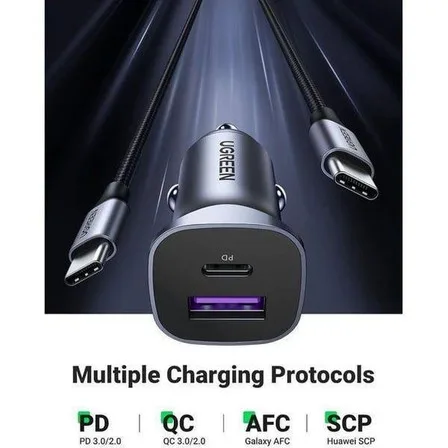 Автомобильное зарядное устройство UGREEN A+C с двумя портами PD30W+SCP22.5W