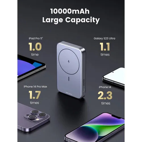 Внешний аккумулятор UGREEN 10000 мАч, магнитный, беспроводной, цвет серый
