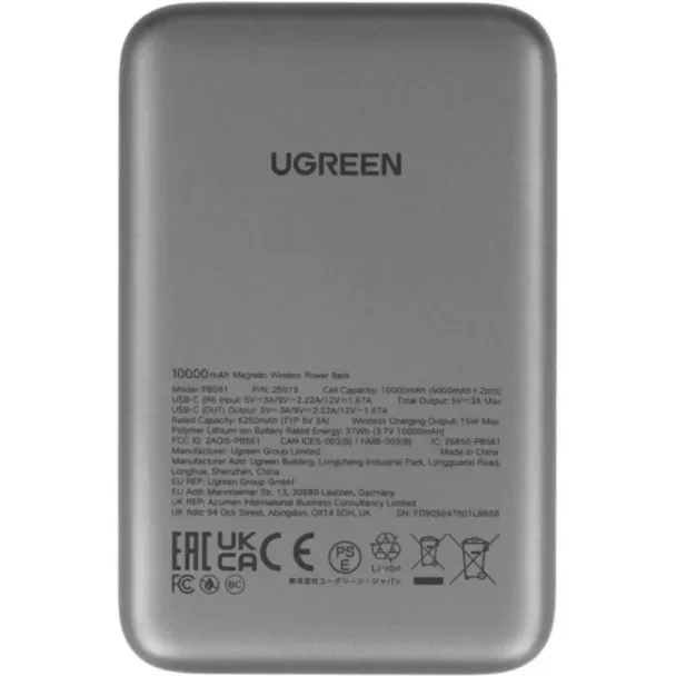 Внешний аккумулятор UGREEN 10000mAh Magnetic Wireless Power Bank Space Gray