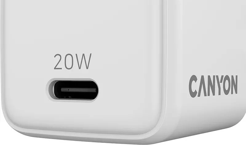 Адаптерная головка Canyon CU20AC GaN 20W 1xPD EU Белый