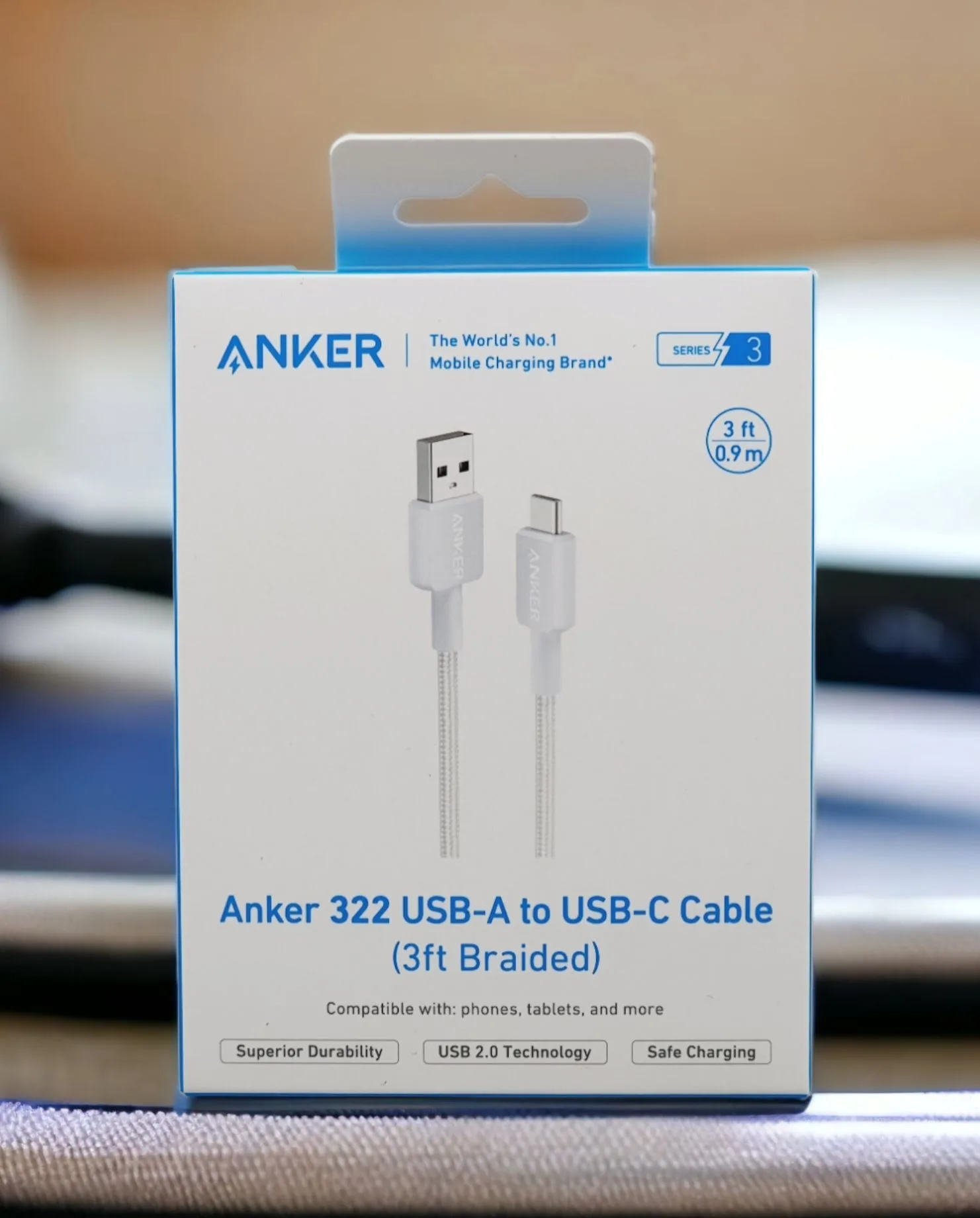 Kabel Anker 322 USB-A to USB-C 3ft braided White (A81H5H21)