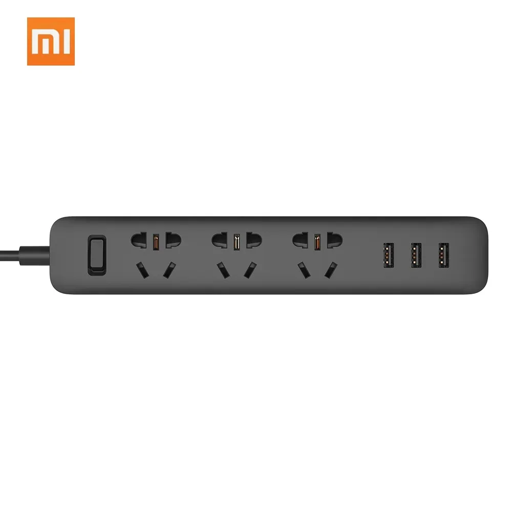 Удлинитель Xiaomi Power Strip с 3 портами USB-2A Fast Charge, черный