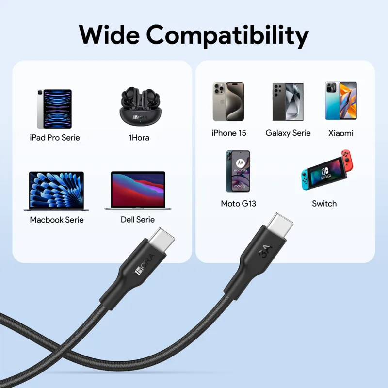 Kabel 1HORA Type C to Type C 3A 1M CAB272 Black