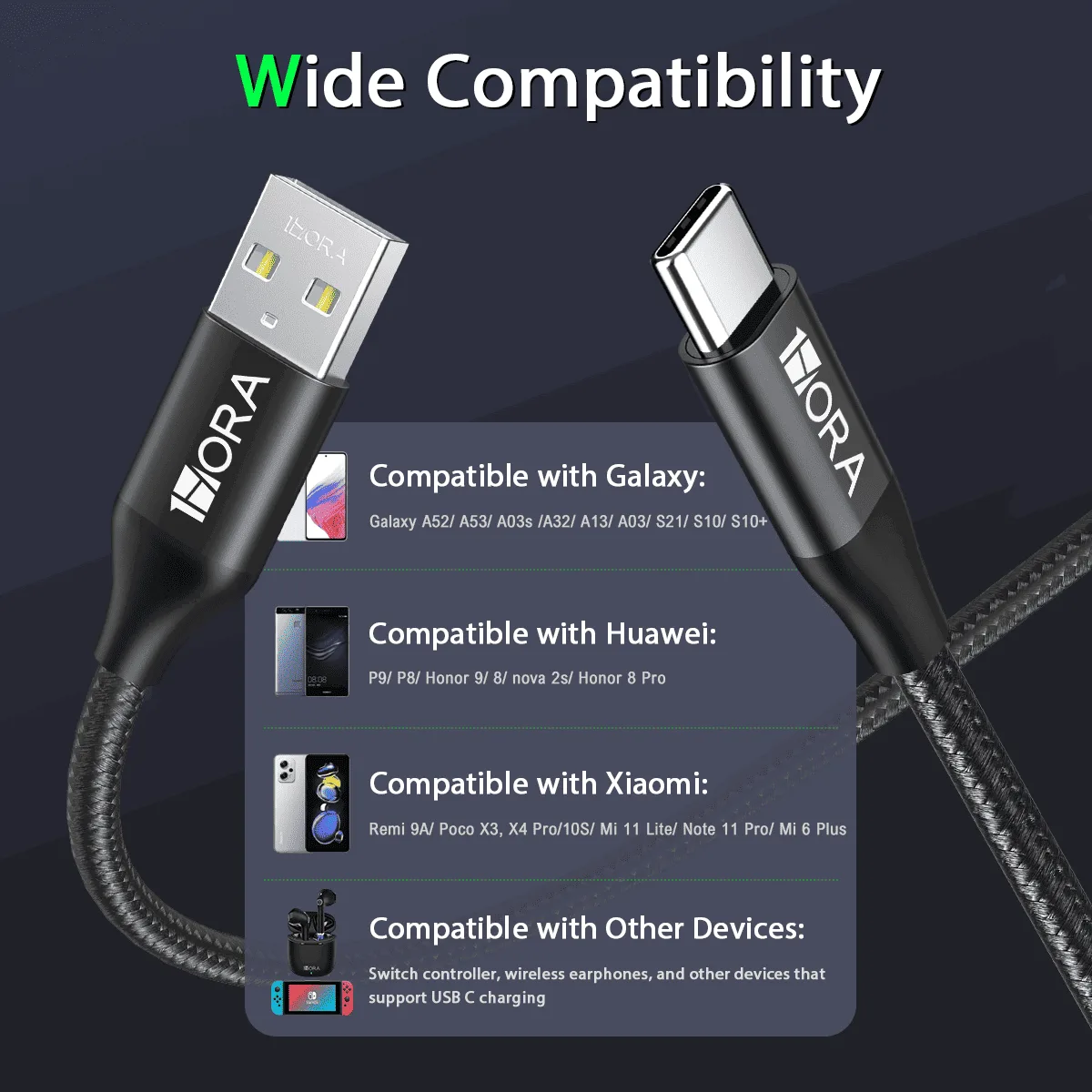 Кабель 1HORA USB to Type C 2.4A 1M CAB249 Black