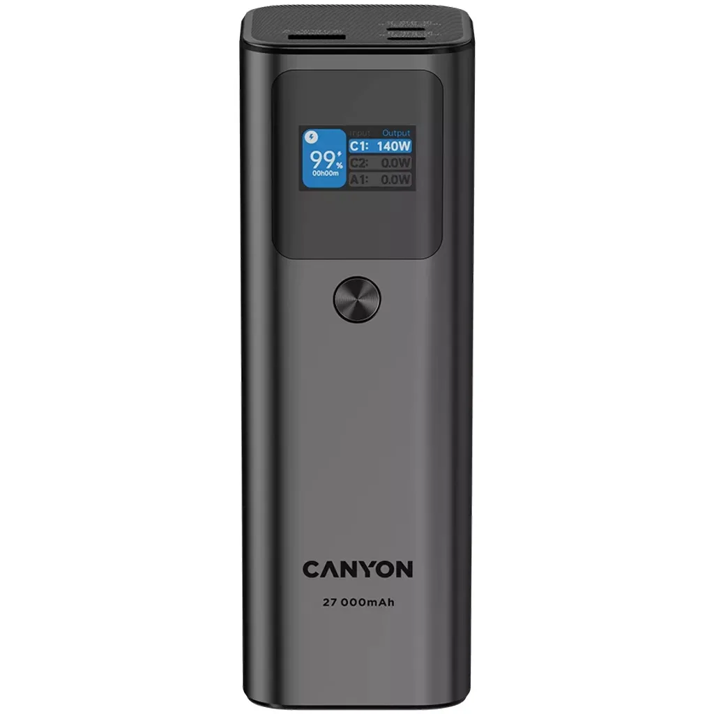 Power Bank Canyon PB-2010 TFT 27000 mAh 97.2Wh PD140W QC 3.0 Dark Grey