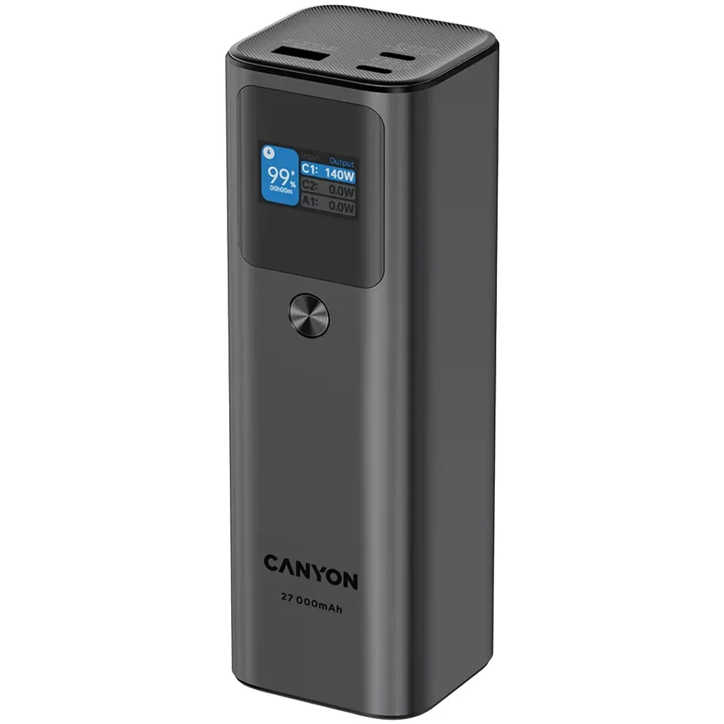 Внешний аккумулятор Canyon PB-2010 TFT 27000 mAh 97.2Wh PD140W QC 3.0 Dark Grey