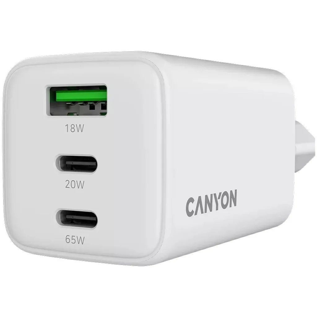 Adapter Başlığı Canyon CU65ACC GaN 65W 2xPD 1xQC EU White