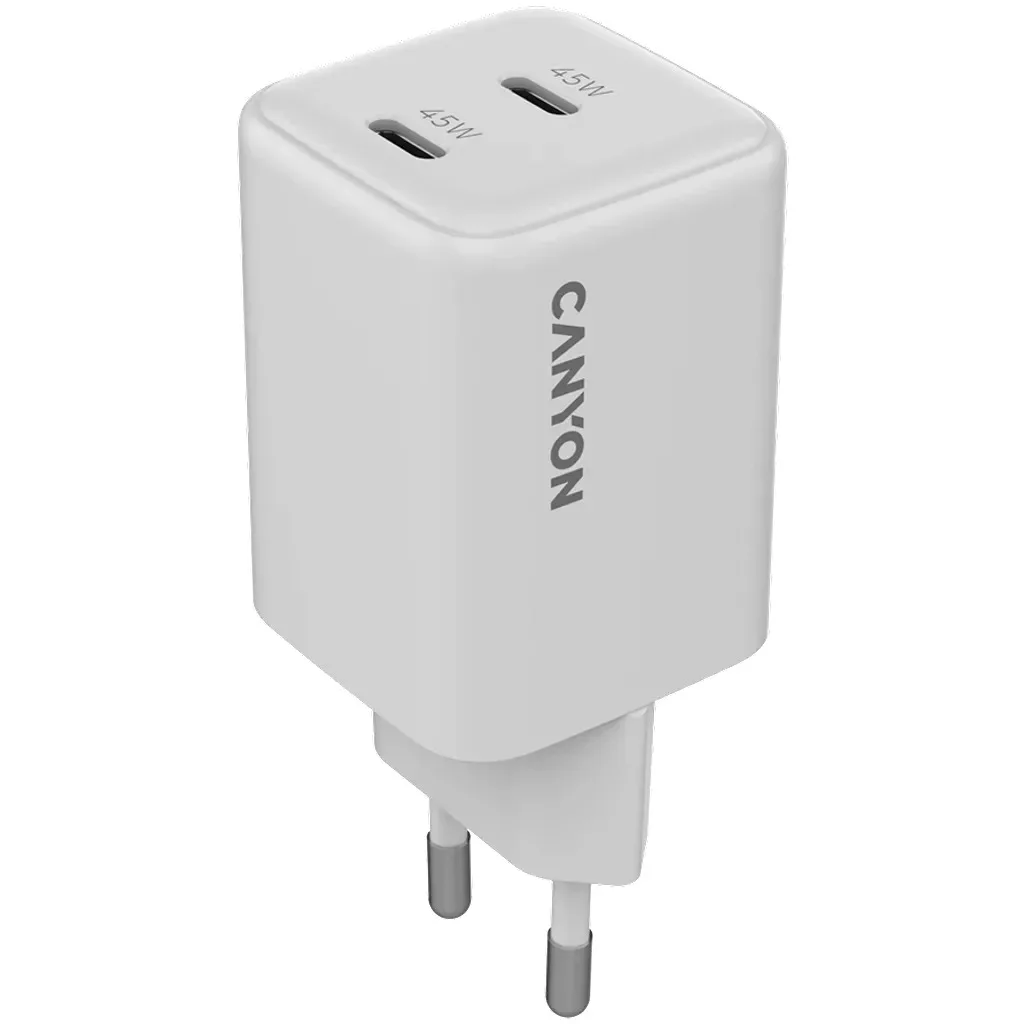Адаптерная головка Canyon CU45CC GaN 45W 2xPD EU White