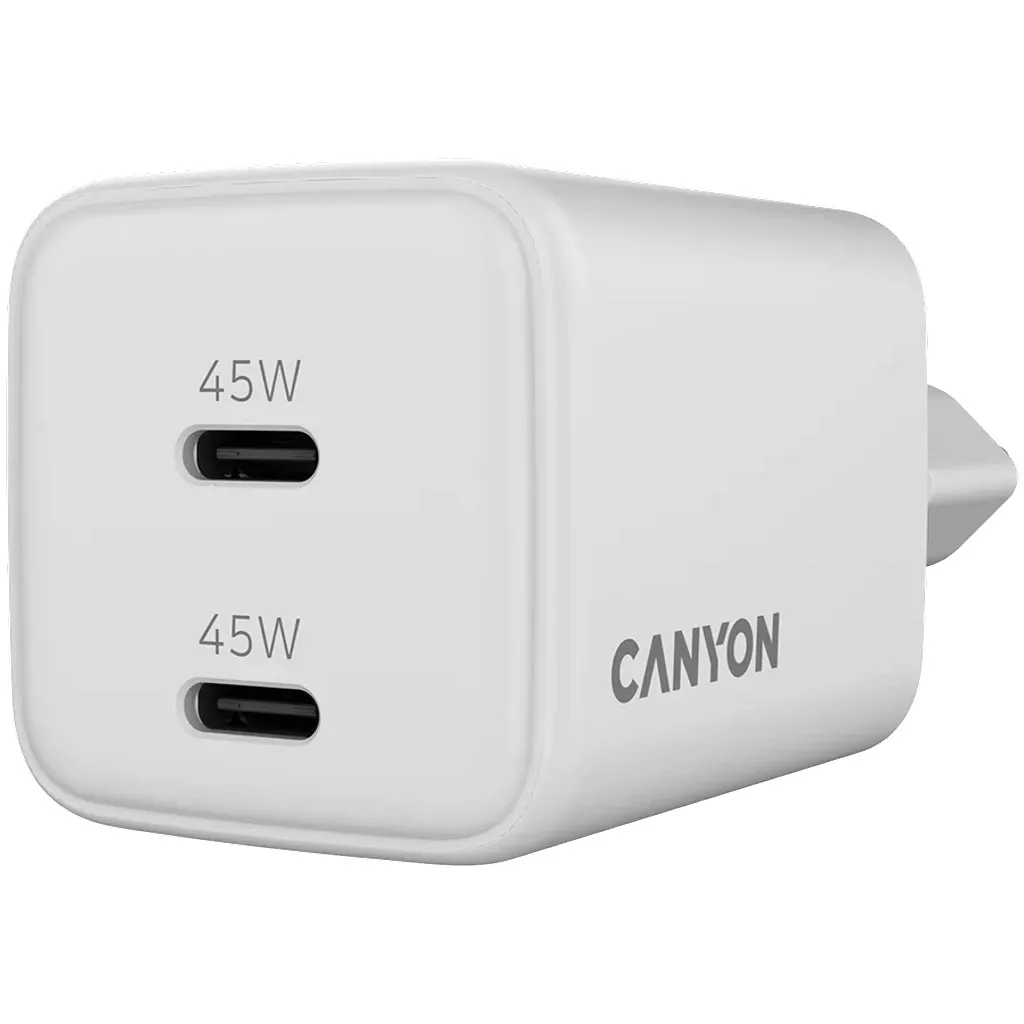 Адаптерная головка Canyon CU45CC GaN 45W 2xPD EU White