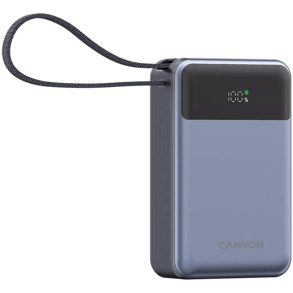 Внешний аккумулятор Canyon OnPower 600 со встроенным кабелем 20000 мАч PD65W темно-серый