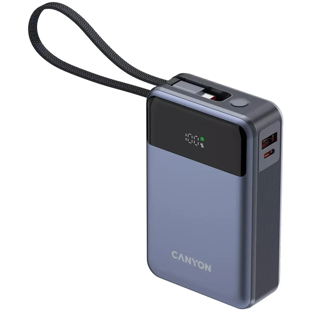 Внешний аккумулятор Canyon OnPower 600 со встроенным кабелем 20000 мАч PD65W темно-серый