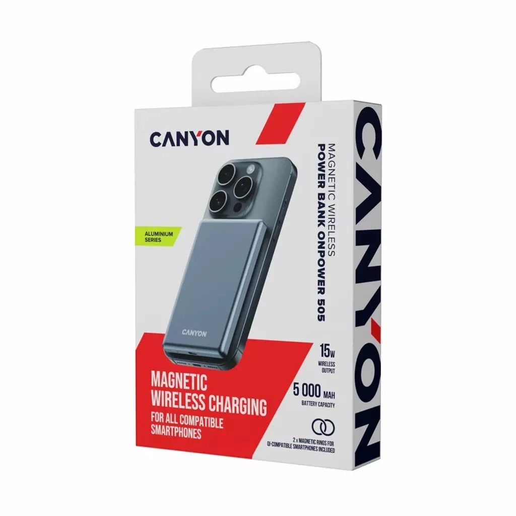 Power Bank Canyon OnPower 505 slim Magnetic 5000 mAh PD20W Dark Grey