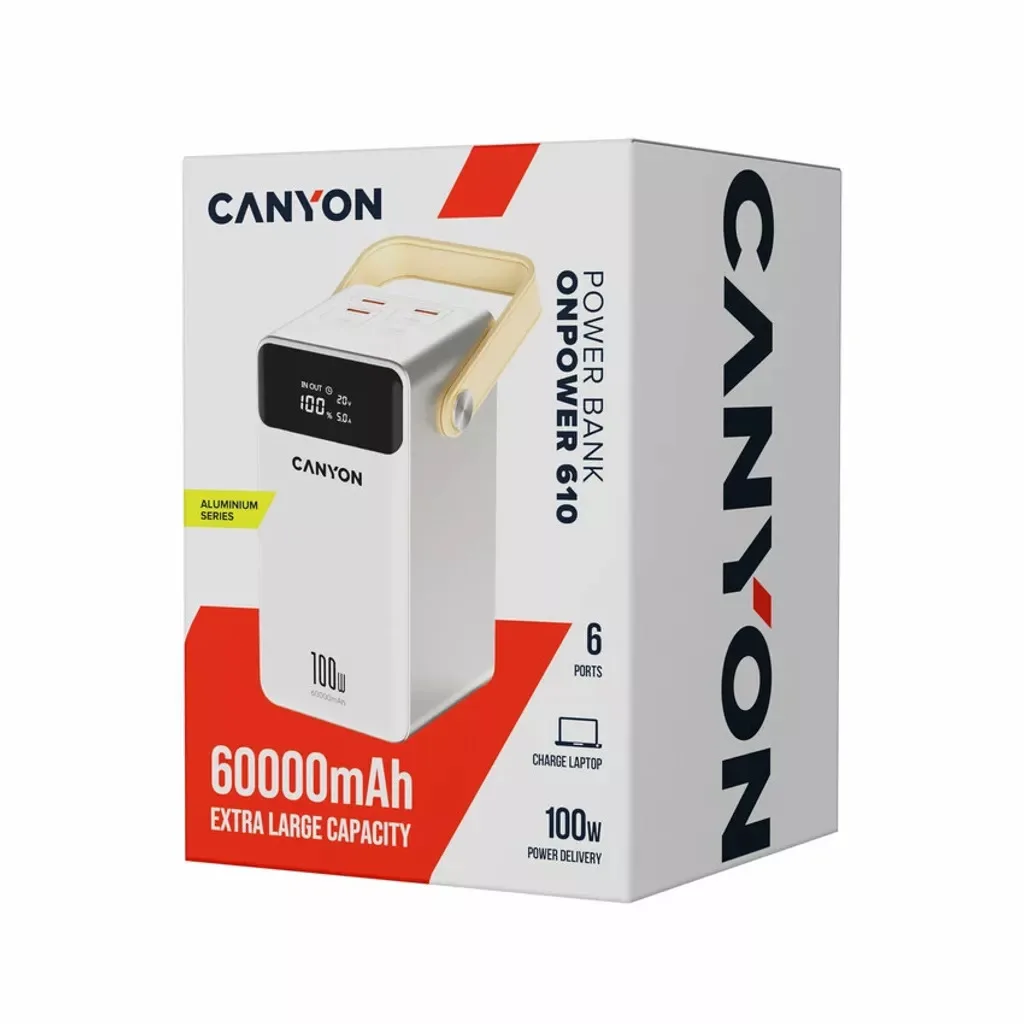 Внешний аккумулятор Canyon OnPower 610 металлический 60000 мАч PD100W белый