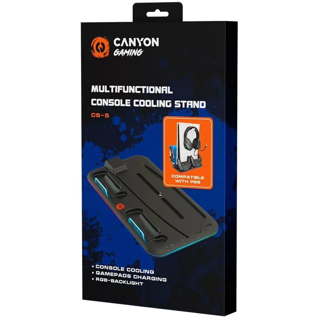 Охлаждающая подставка Canyon CS-51 RGB для PS5 Slim/DE Charge, черная