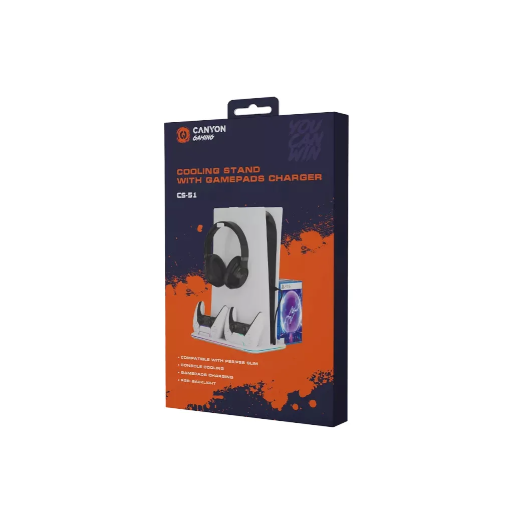 Охлаждающая подставка Canyon CS-51 RGB PS5 Slim/DE Charge White