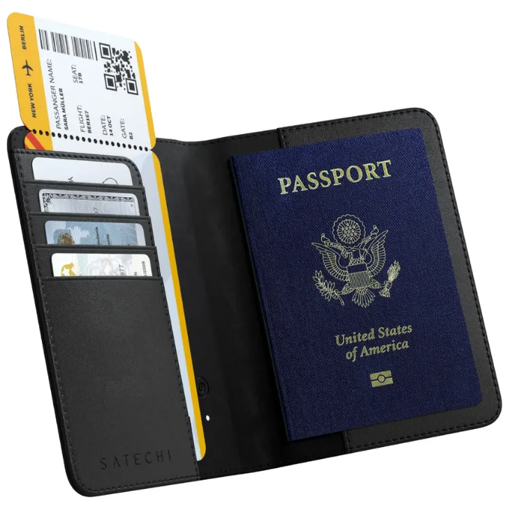 Обложка для паспорта с трекером Satechi Vegan-Leather Passport Cover with Find My Black, чёрная
