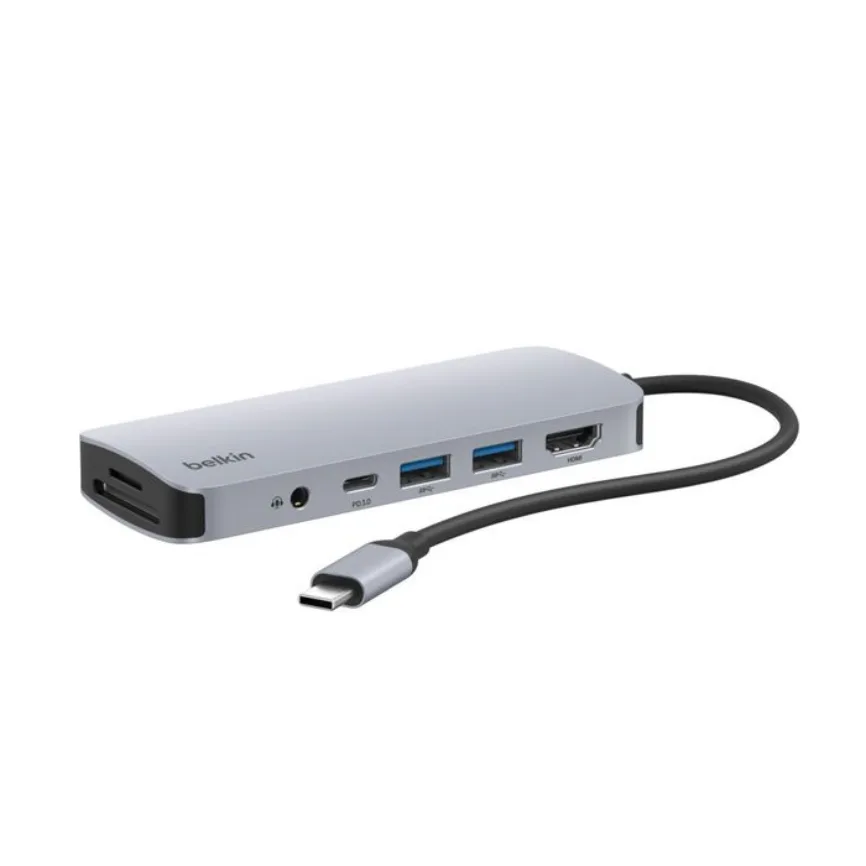 Многопортовый USB-C-хаб Belkin 7-в-1, 100 Вт, серый космос