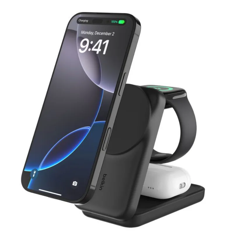 Enerji toplama cihazi Belkin 25W Qi2 3-in-1 Foldable charger Black