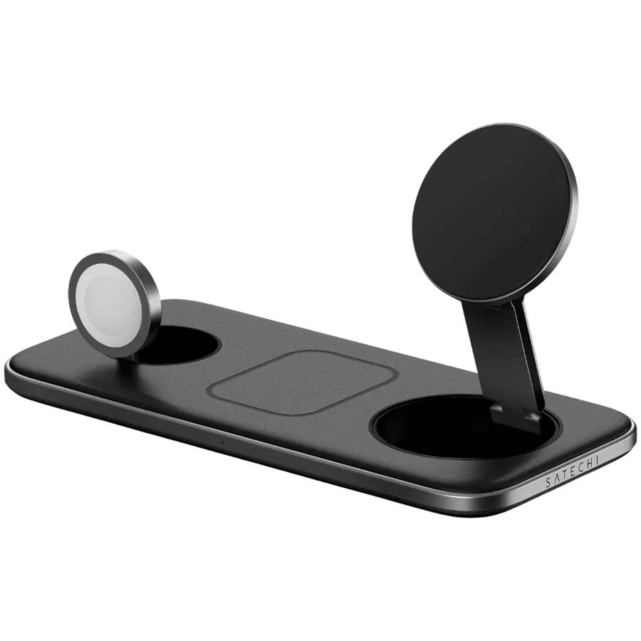 Беспроводная зарядная станция Satechi Qi2 Trio Wireless Charging Pad с вилками типов A, C и G