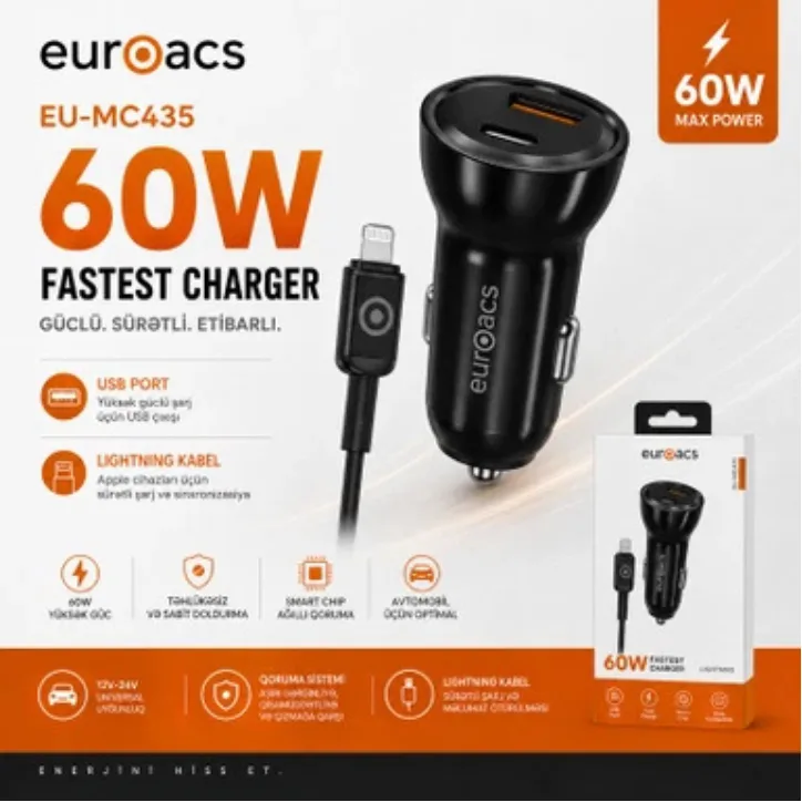 Автомобильное устройство для сбора энергии  EUROACS EU-MC435 Type-C PD 60W
