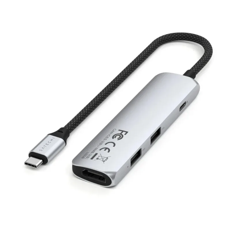 USB-концентратор Satechi 4-в-1 USB-C Slim Multiport Adapter 4K, серебристый