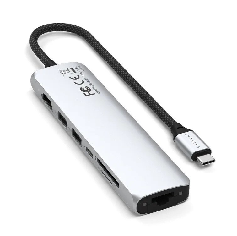 USB‑концентратор Satechi 7‑в‑1 USB‑C Slim Multiport Adapter с Ethernet, серебристый