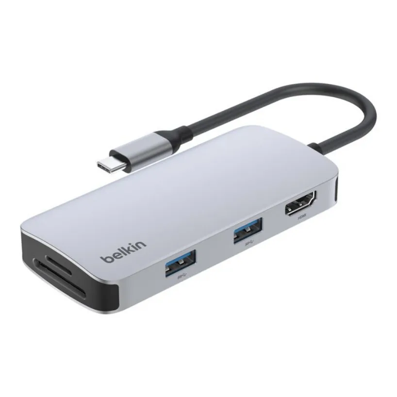 Многопортовый USB-C-хаб Belkin 5-в-1, 100 Вт, серый космос